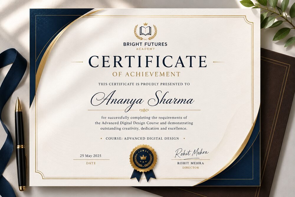 Premium certificate of achievement design with gold foil detailing